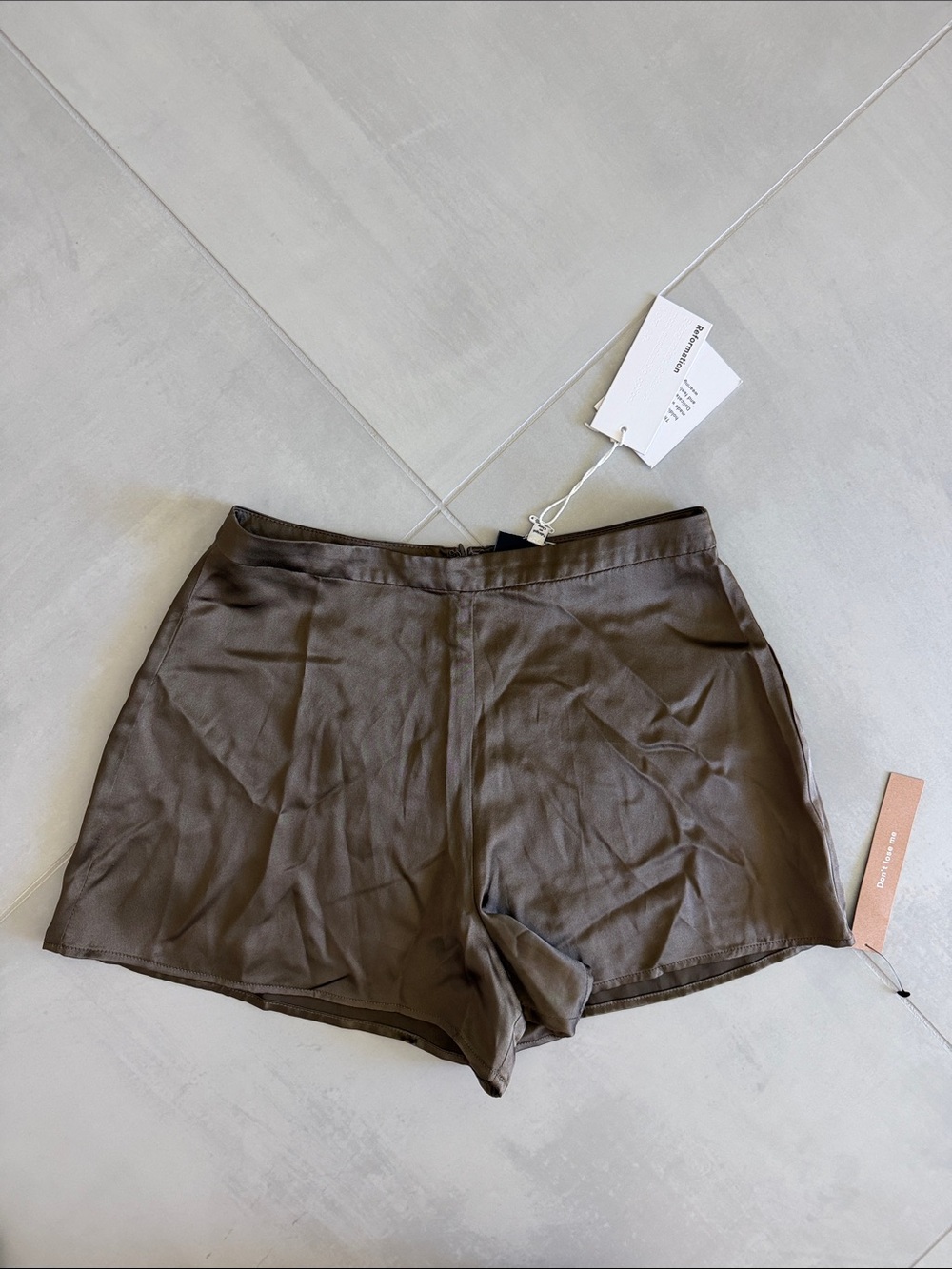 Reformation Chocolate Brown Satin Drawstring Shorts